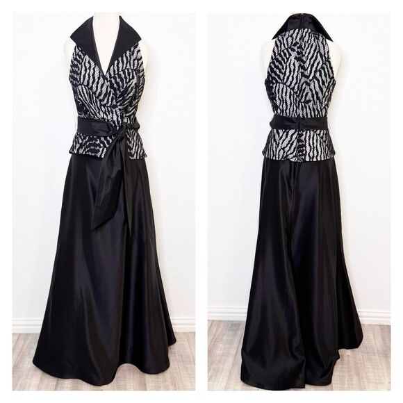 Tadashi Collection Sleeveless Top Sz 8 Faux Wrap High Collar Lace Black Glam - Picture 10 of 10